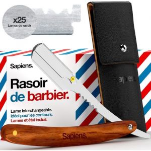 Barbershop Rasoir Barbe Homme - Rasoir Coupe Choux Barbe + 25 Lames de Rasoir + Pochette de Transport - Rasoir de Barbier à Lame