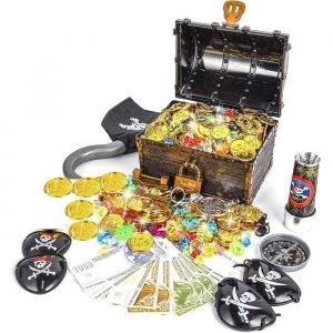 Bo&icirc;te de Coffre au Tr&eacute;sor de Pirate avec 50pcs dor de Pirate+50g Acrylic Diamant de Pirate Jouets Enfants Multic KIT DE DECORATION