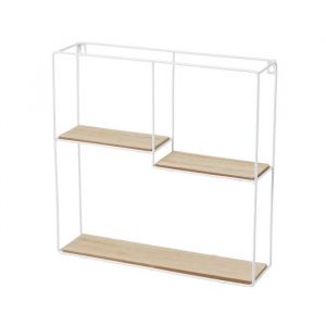 Meuble étagère avec 3 tablettes en bois coloris naturel et métal blanc - Longueur 40 x Profondeur 10 x Hauteur 40 cm