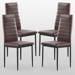 Lot de 4 Chaises de Salle &agrave; Manger Marron en Simili Cuir - Design Moderne - Salon Cuisine Bureau