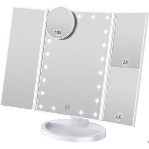 Miroir Maquillage Lumineux - Miroir Led - 21 LED et Grossissement 1X/ 2X/ 3X/ 10X Blanc Interrupteur Tactile - Miroir 3 faces