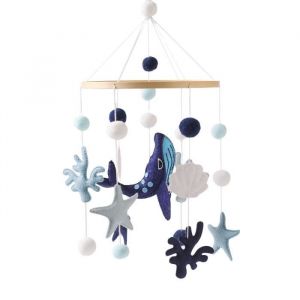 Mobile Bébé - AQSACOKIYA - Animaux de Mer avec Boules de Feutre Chambre Bébé Baleines Bois Crocheté Mobile Nouveau-né Garçon Fille