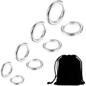 Clyhon 4 Paires Acier Inoxydable Boucles dOreilles Anneau Homme Femme Boucles d Oreilles Cr&eacute;oleBoucle d Oreille Homme argent