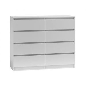 3xEliving Élégante et spacieuse commode DEMI 8 tiroirs 120cm blanche parfaite pour le salon le bureau la chambre