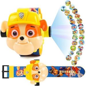 Montre Enfant Pat PatrouilleMontre Projecteur Digitale au Poignet avec 24 ProjectionsProjection Jouets pour Enfant-Jaune Marron