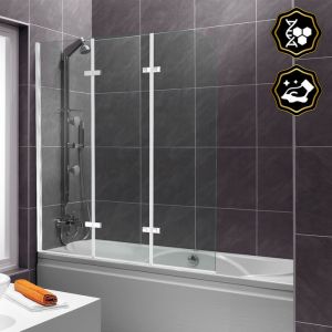 Clanmacy Pare-baignoire Repliable facile à nettoyer pivotant à 180degré 3 parties 120x140cm Argent PARE-BAIGNOIRE