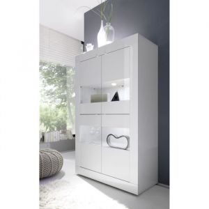 Vitrine - BASICO - 4 portes - Blanc laqué brillant - 101 x 42 x 161 cm
