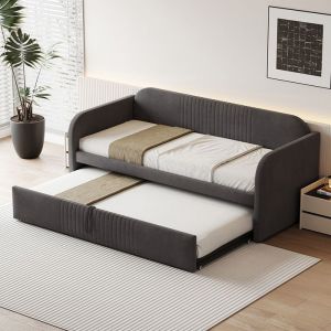 Lit 90/180x190 cm Canapé-lit extensible Lit rembourré Lit Gigogne Lit banquette - SWEIKO - Gris