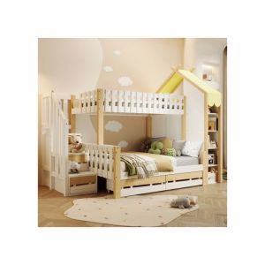 lit enfant superpos&eacute; 90x200+140x200Barri&egrave;res de lit lit mezzanine &eacute;chelle de rangement2 tiroirs cl&ocirc;ture irr&eacute;guli&egrave;re