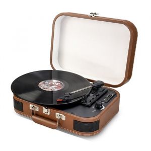 Platine vinyle portable 334578 trs multifonction Bluetooth r&eacute;tro Inovalley TD14 Fonction encoding Port USB 2.0 Cuir marron