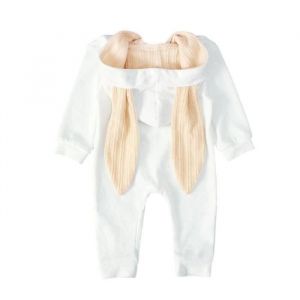 FUNMOON Gar&ccedil;on B&eacute;b&eacute; Combinaison 0-24 Mois Capuche Une Pi&egrave;ce Lapin Grenouill&egrave;re Zipp&eacute;e Mixte - Blanc