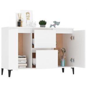 Buffet bas - VINGVO - Blanc laqué - 2 portes - 1 tiroir - 104x35x70 cm