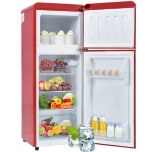 Réfrigérateur congélateur 92 litres 64L+28L Frigo avce deux portes 116 kWh/an -27 °C ~13 °C éclairage LED Rouge Classe D