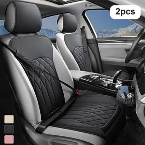 2 pièces Housse de siège avant de voiture noir cuir PU toutes saisons Protection de siège facile à installer pour voiture SUV