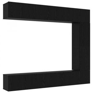 837312& Table de T&eacute;l&eacute;vision/multim&eacute;dia - Ensemble de 5 Meubles TV - Mural en Ch&ecirc;ne Noir en - Bois - Panneaux de particules