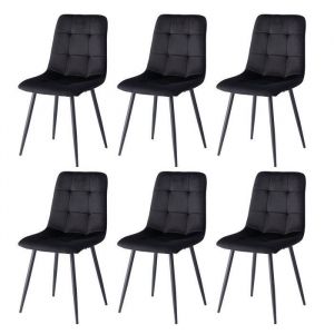 Lot de 6 chaises - Velours hollandais - Style vintage chaises de salle à manger ergonomiques - 44 Lx41 Px50 H cm - noir