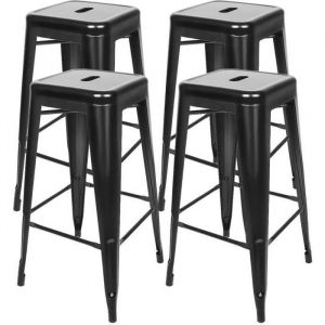 Lot de 4 Tabouret de bar - style industriel - YOULUOLI - Chaise haute empilable en fer forg&eacute; - Noir