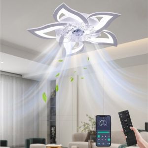 Ventilateur de plafond LED 6 vitesses 3 temp&eacute;ratures de couleur avec t&eacute;l&eacute;commande contr&ocirc;le par application minuterie blanc