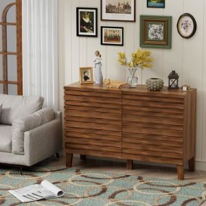 GOOBUY Commode &agrave; 6 Tiroirs 120cm Stockage de Grande Capacit&eacute; Meuble Rangement en Bois Massif Motif Bois 120x40x805cm Marron