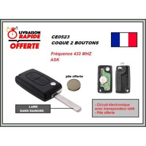 cl&eacute; vierge REF 0523 avec &eacute;lectronique pour PEUGEOT 407 ET CITROEN C4C5