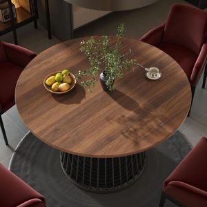 Table de Salle à Manger Ronde - Novélys - 80cm - 2-4 Personnes Style Industriel Plateau Bois et Pied en Métal Noir