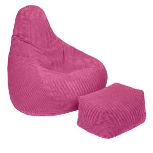 Loft 25 Fauteuil pouf de jeu pour le adultes - Pouf poire &agrave; dossier haut avec repose-pieds - Pouf chaise pour salon - Rose
