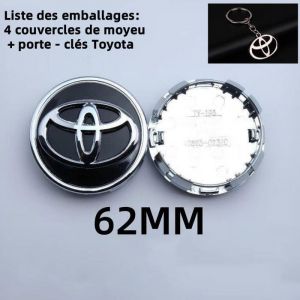 Lot de 4 centre de roue cache moyeu Remplacement pour Toyota 62mm  + porte - cl&eacute;s Toyota