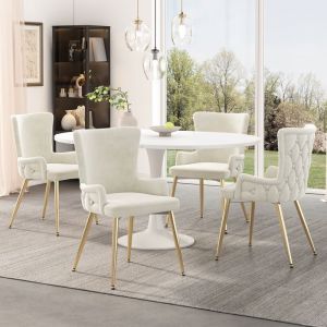 lot de 4 Chaise de salle &agrave; manger en velours  avec quatre pieds en m&eacute;tal chambre &agrave; coucher chaise de loisirsbeige