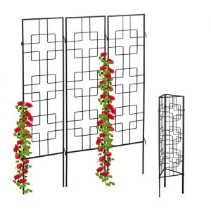 Relaxdays treillis de jardin métal lot de 3 à planter tuteur pour plantes grimpantes 122 x 305 cm jardin noir