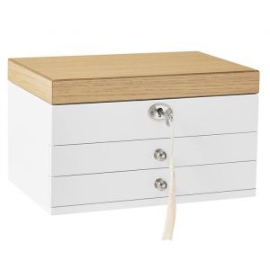 Bo&icirc;te &agrave; bijoux - HELLOSHOP26 - 3 niveaux - Bois ding&eacute;nierie - Miroir int&eacute;gr&eacute; - S&eacute;curit&eacute; &agrave; cl&eacute;