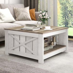 YITAHOME Table Basse Carrée en Bois avec Rangement Table avec Compartiment de Rangement Semi-ouvert 80 x 80 x 45 cm