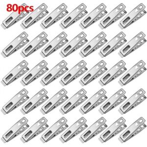 80Pcs Pinces à Linge en Acier Inoxydable Coupe-Vent et Antirouille Chevilles en Acier Inoxydable Pinces à Linge INOX