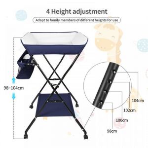Table à langer Pour Nouveau-né - MIPAN - Table à langer sécurisée -Avec roulettes et Panier + Réglable + Pliante - Bleu