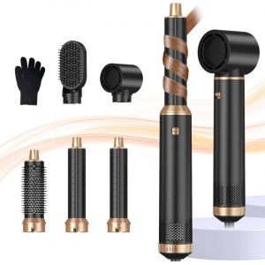 Seche Cheveux 5 en 1 Air Styler Brosse Soufflante 1000W avec 30mm Boucleur Sèche-cheveux Ionique Pour Cheveux Bouclés et Lissés