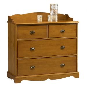 Commode 4 Tiroirs Pin Miel Style Anglais avec Crédence L 96 H 91.6 P 42 cm - L 96 x l 42 x H 91.6 cm