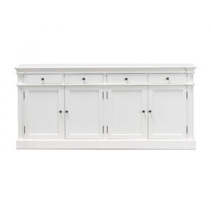 Amaretta Buffet ancien vieux blanc patiné avec 4 portes et 4 tiroirs largeur 186 cm hauteur 86 cm.