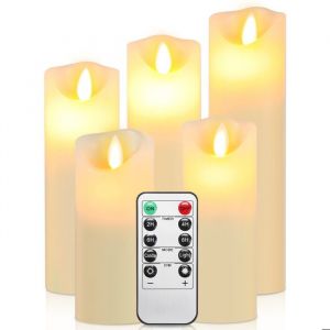Daromigo 5X Bougies à LED en cire avec télécommande chronométré Lumières LED vacillante fixe Bougie chandelle blanc