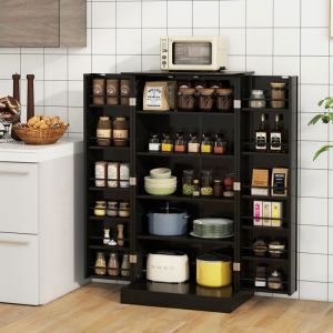 GOPLUS Buffet de Cuisine Bas 60x40x120CM-1 Etagère à 5 Niveaux et 2 Portes à 12 EtagèresNoir