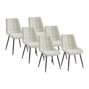 Lot de 6 chaises matelassées en tissu bouclette et métal noir - Blanc - OLLUA