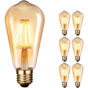 Ampoules vintage Edison 4 W (&eacute;quivalent 40 W) LED lumi&egrave;re ambr&eacute;e ST64 E27 style r&eacute;tro antique lot de 6