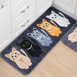Tapis Cuisine Devant Evier Lavable Antiderapant Flanelle Motif de Chat Paillasson Tapis Cuisine Absorbant Long Ant TAPIS DE CUISINE