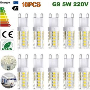 Lot de 10 Ampoules LED G9 - Blanc Froid 6000K 400LM - 5W - &Eacute;conomie d&Eacute;nergie