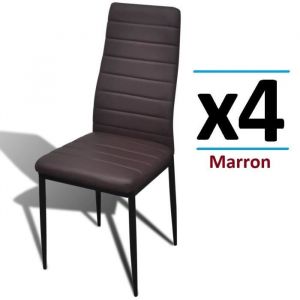 Lot de 4 chaises de salle &agrave; manger marron diner en cuir artificiel si&egrave;ge confortable fauteuil salon vintage ensemble