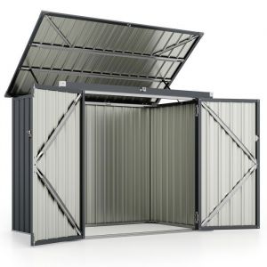 Abri de Jardin en Métal COSTWAY-213m³ 172 x 955 x 130cm-Toit Ouvert à 40ﾟavec Barres dAir-2 Portes-pour Poubelles Extérieur Gris
