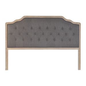 Tête de lit capitonnée en lin gris foncé et bois coloris naturel - longueur 160 x profondeur 10 x Hauteur 120 cm