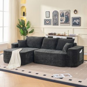 Canap&eacute; d&rsquo;angle modulable XXL 264 cm canap&eacute; nuage sans montage tissu chenille noir assise profonde convertible salon