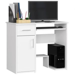 Bureau informatique multimédia avec rangement - GST571 90 cm Blanc - Meuble de Bureau Ordinateur parfait pour travail