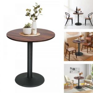 Table de salle &agrave; manger ronde QUIIENCLEE 60*60*72cm pieds en m&eacute;tal et plateau en bois massif Bande de chant couleur bois