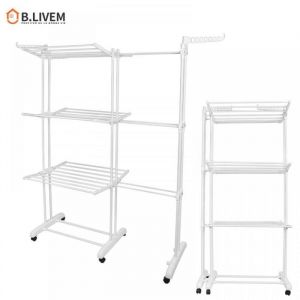 B.LIVEM Etendoir à Linge en acier inox Grande capacité Blanc pur étendoir pliable 3 niveaux (75-142.5cm)×170cm