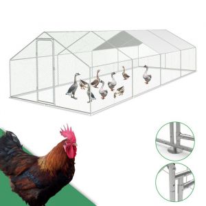 Clanmacy Enclos Poulailler - Grand Enclos Poule Oie Métal Bâche Imperméable Toit Pointe 3x8x2m pour la volaille POULAILLER